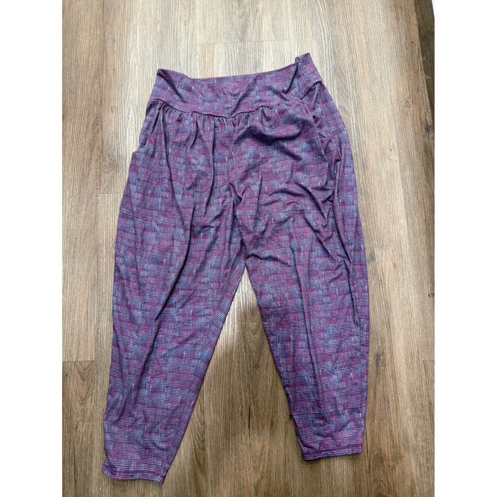 Prana Womens XL Purple Space Dye Grid Harem Jogger Pants Yoga Lounge Relaxed Fit